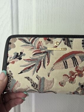 Spartina 449 Cream Wallet with Coral, Sage & Dusty Blue Embroidery